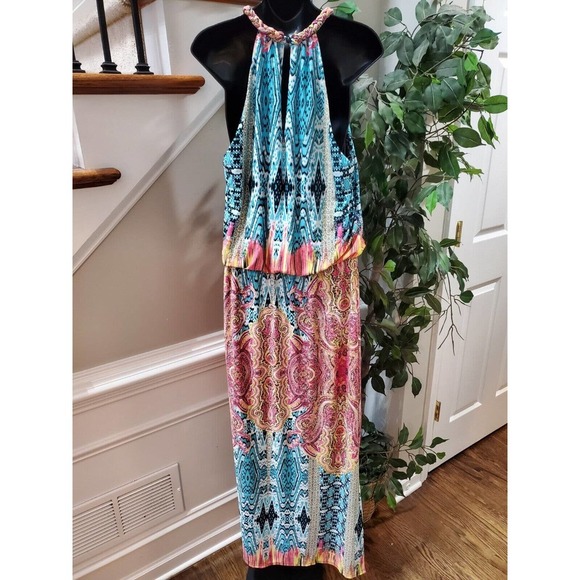 Prelude Women Multicolor Polyester Round Neck Sleeveless Long Maxi Dress Size L - Picture 7 of 11